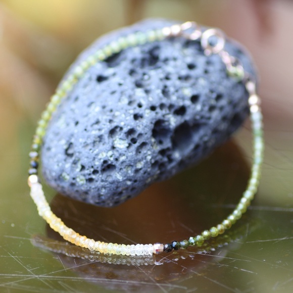 Natural Yellow Sapphire Green Tourmaline Bracelet Solid 14K Rose Gold , 7.1" - Picture 8 of 11